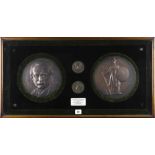 FRANK BOWCHER case presented pair of bronze medallions and similar miniatures - to commemorate David