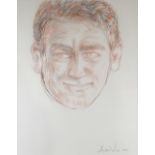 ANDREW VICARI mixed media with pencil - head portrait of Sir Kenneth Branagh, entitled verso on