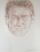 ANDREW VICARI mixed media with pencil - head portrait of Sir Kenneth Branagh, entitled verso on