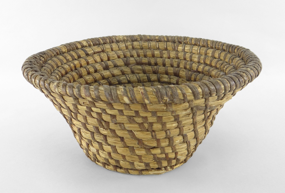 CARDIGANSHIRE LIP-WORK CIRCULAR BASKET of tapered form, traditionally crafted from wheat straw coils