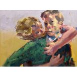 KEVIN SINNOTT oil on panel - two figures in an embrace, entitled verso on Martin Tinney Gallery
