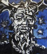 ELVET THOMAS mixed media - head and shoulders portrait, entitled verso 'Cernunnos God of the Celts',