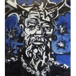 ELVET THOMAS mixed media - head and shoulders portrait, entitled verso 'Cernunnos God of the Celts',