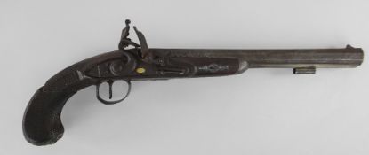 LATE 18TH / EARLY 19TH CENTURY FLINTLOCK PISTOL BY EDWARD BATE stamped maker's mark to yellow