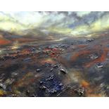 IWAN GWYN PARRY oil on canvas - landscape, entitled verso 'Burning Gorse with Distant Stream',