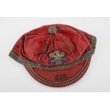 WELSH RUGBY UNION CAP 1935 date to peak, embroidered Prince of Wales feathers and detail, maker