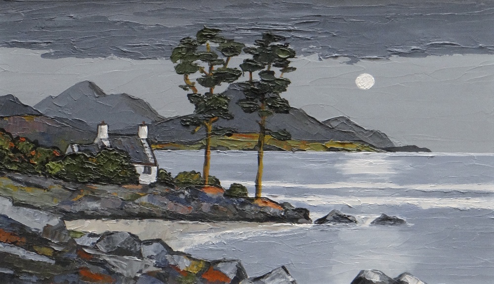 DAVID BARNES oil on board - Gwynedd coastal landscape, entitled verso 'Near Borth-y-Gest', signed