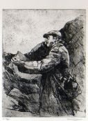 DAVID CARPANINI limited edition (2/10) etching - portrait of Sir Kyffin Williams RA working en plein