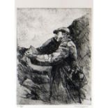 DAVID CARPANINI limited edition (2/10) etching - portrait of Sir Kyffin Williams RA working en plein