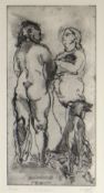 SARAH HOPE limited edition (2/50) etching - figures and seated dog, entitled 'Y Gwragedd (The