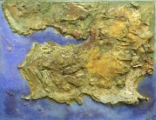 PAUL DAVIES collage and construction - relief map of The Gower peninsula, 57 x 75cms Provenance: