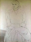 CERI RICHARDS pen and inkwash - seated female with arms folded, entitled verso on original Zwemmer