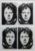 ALAN ROBERTS four mounted tiles of fused and sand blasted glass - portraits of Dylan Thomas,