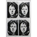 ALAN ROBERTS four mounted tiles of fused and sand blasted glass - portraits of Dylan Thomas,