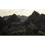 SIR KYFFIN WILLIAMS RA oil on canvas - Snowdonia range near Llanberis, entitled 'Clogwyn y Person