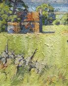 IFOR PRITCHARD oil on board - farm building / barn in rural landscape, signed 'Ifor', 30 x 24cms