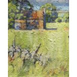 IFOR PRITCHARD oil on board - farm building / barn in rural landscape, signed 'Ifor', 30 x 24cms