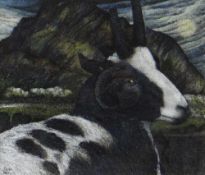 SEREN BELL pen and ink - Jacob sheep in the moonlight, signed, 25 x 30cms