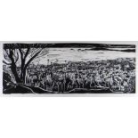 WITHDRAWN - S HAUS (?) limited edition (15/50) woodcut - panoramic view of Swansea Town and Bay, en