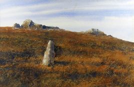 DAVID TRESS watercolour - standing stone on mountainside, entitled verso 'Standing Stone Carnedd