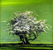 CERI AUCKLAND DAVIES egg tempura - tree in field, entitled verso 'Tree Series No.2, Easter Cwm',