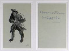 SIR KYFFIN WILLIAMS RA two handwritten Christmas greetings - one framed together with a print of