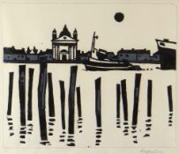 SIR KYFFIN WILLIAMS RA linocut - Venice with buildings and boats, signed fully in pencil, 28 x