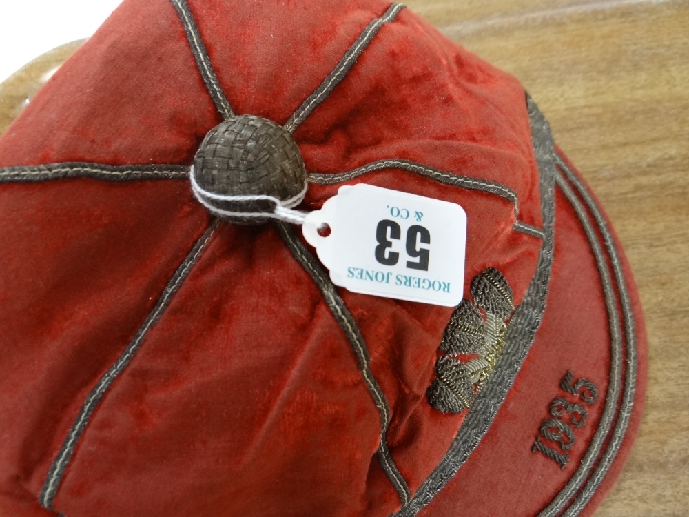 WELSH RUGBY UNION CAP 1935 date to peak, embroidered Prince of Wales feathers and detail, maker - Image 5 of 7