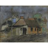 JACK JONES pastel - cottage on street with telegraph pole, signed and dated 1968, 14 x 18cms