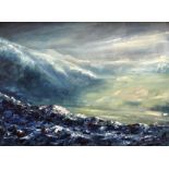 ELFYN ROBERTS oil on canvas - Snowdonia in winter, entitled verso 'Cwm Hafod Oer Near Dolgellau',