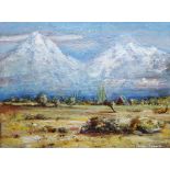 PETER KETTLE RCA mixed media - Patagonia landscape, entitled 'Trevelin', Patagonia with the snow-