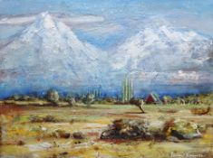 PETER KETTLE RCA mixed media - Patagonia landscape, entitled 'Trevelin', Patagonia with the snow-