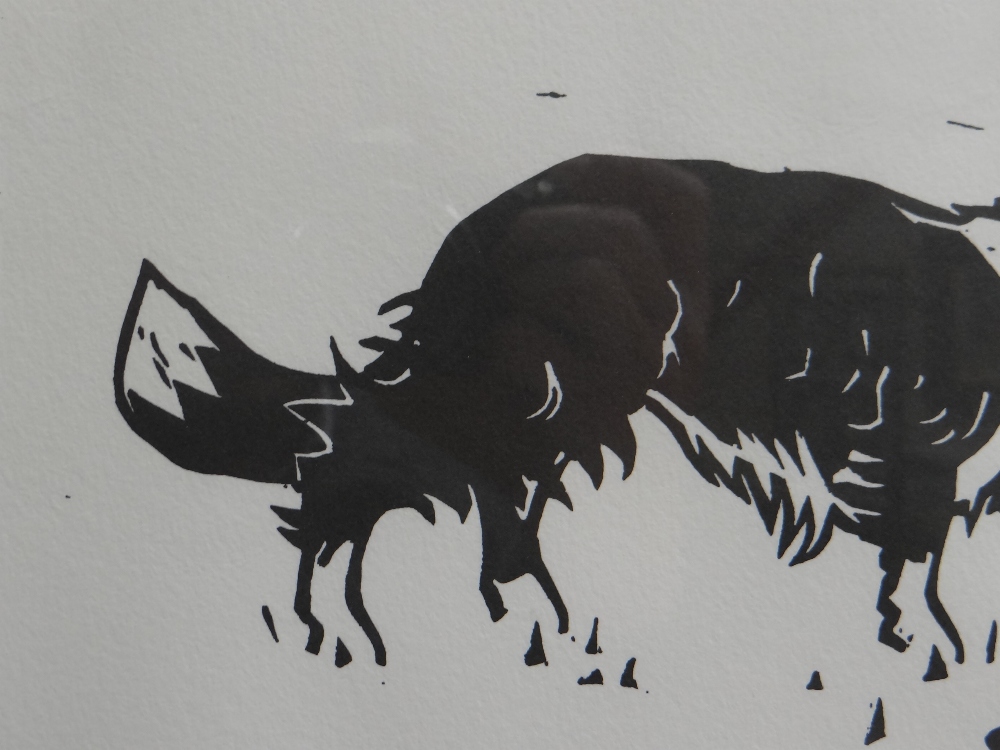 SIR KYFFIN WILLIAMS RA linocut - prowling sheep dog, signed fully in pencil, 24 x 36cms - Image 3 of 7
