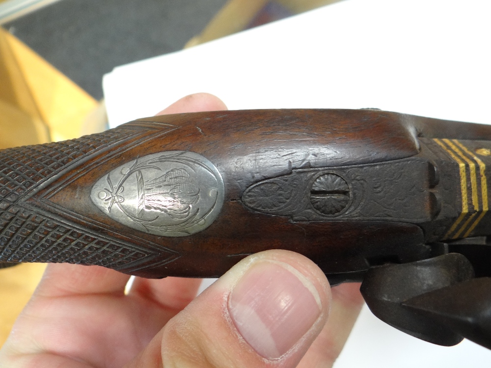 LATE 18TH / EARLY 19TH CENTURY FLINTLOCK PISTOL BY EDWARD BATE stamped maker's mark to yellow - Image 16 of 34