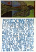 PAUL PETER PIECH coloured linocut / print - illustration of a bird, entitled 'Freedom: A Poem by