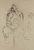 HANDEL EVANS charcoal / pencil on paper - life drawing of a West Indian mother and child, signed and