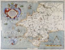 CHRISTOPHER SAXTON coloured antiquarian map - Penbrok, dated 1578, and with description within