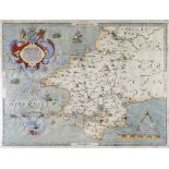 CHRISTOPHER SAXTON coloured antiquarian map - Penbrok, dated 1578, and with description within