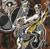 ELVET THOMAS mixed media - figures, entitled verso 'Family at Bath Time, 1952', signed and dated