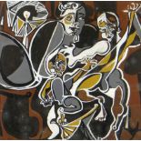 ELVET THOMAS mixed media - figures, entitled verso 'Family at Bath Time, 1952', signed and dated