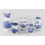 GROUP OF EARLY 19TH CENTURY WELSH BLUE & WHITE TRANSFER EARTHENWARE including Swansea coffee pot and