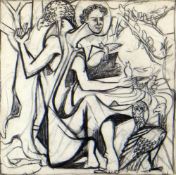 ELVET THOMAS pencil drawing on paper - entitled verso 'St Francis Preaching to the Birds', signed,