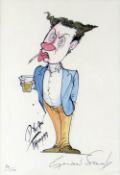 GERALD SCARFE limited edition (34/100) colour print - cartoon of Dylan Thomas standing with