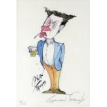GERALD SCARFE limited edition (34/100) colour print - cartoon of Dylan Thomas standing with