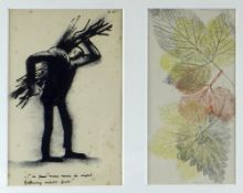 GEORGE WYLIE FAIRLEY two colour printed greeting cards - a single monochrome figure carrying