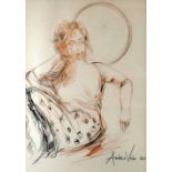 ANDREW VICARI mixed media with pencil - three quarter portrait of a female model, entitled verso '