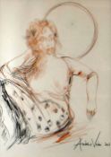 ANDREW VICARI mixed media with pencil - three quarter portrait of a female model, entitled verso '