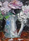 SHANI RHYS JAMES oil on gesso - still life, entitled verso 'Jug & Roses', signed and dated 2012, 18