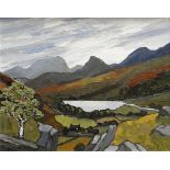 DAVID BARNES oil on board - entitled verso 'The Nantgwynant' with Snowdonia landscape and lake,