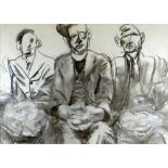 JOHN UZZELL EDWARDS mixed media - seated priest flanked by two other seated males, entitled verso '